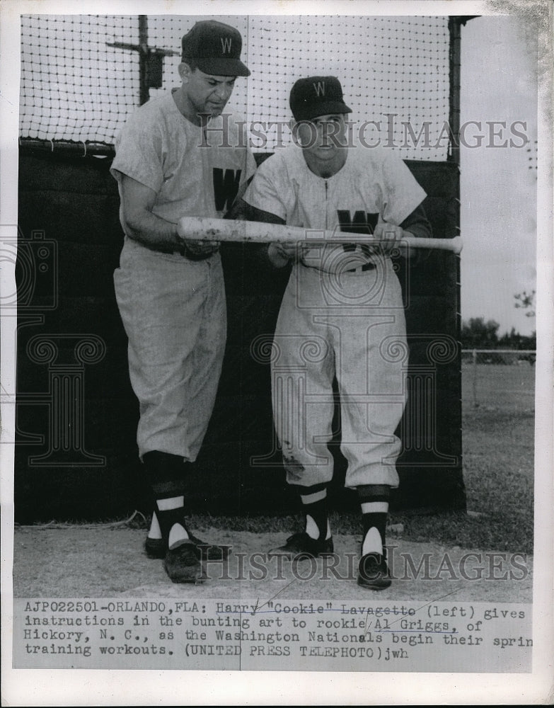 1955 Press Photo Cookie Lavagetto, Wash. Senators manager& rookie Al Griggs - Historic Images