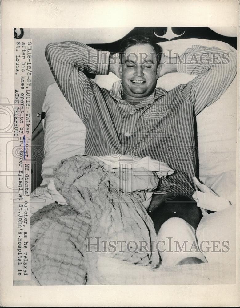1948 Walker Cooper, catcher, after his knee operation at St. John's - Historic Images