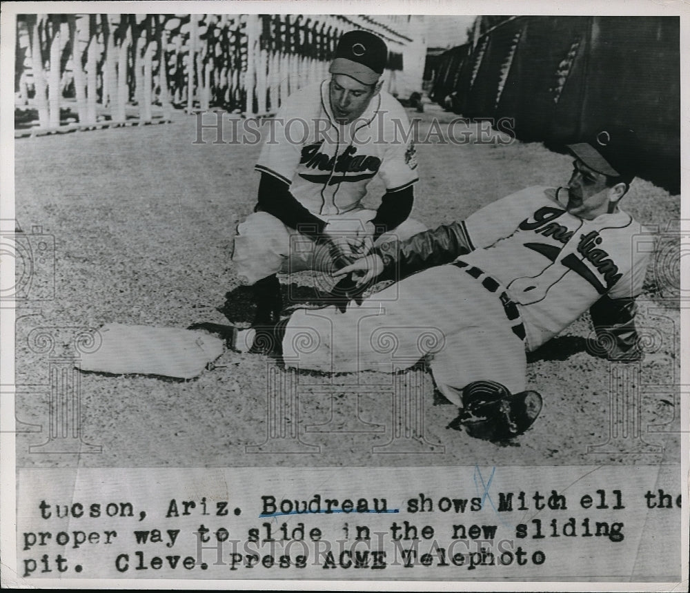 1948 Press Photo Cleveland Indians Boudreau &amp; Mitchell at practice - Historic Images