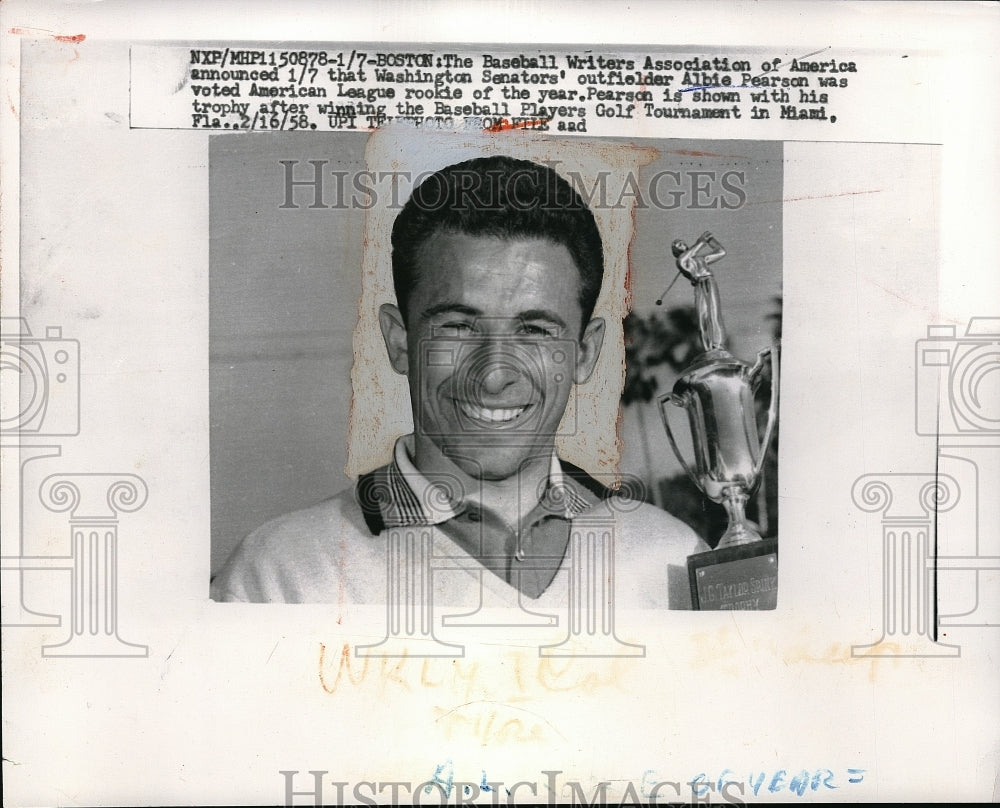 1959 Press Photo Albie Pearson Outfielder Washington Senators Rookie Of Year-Historic Images