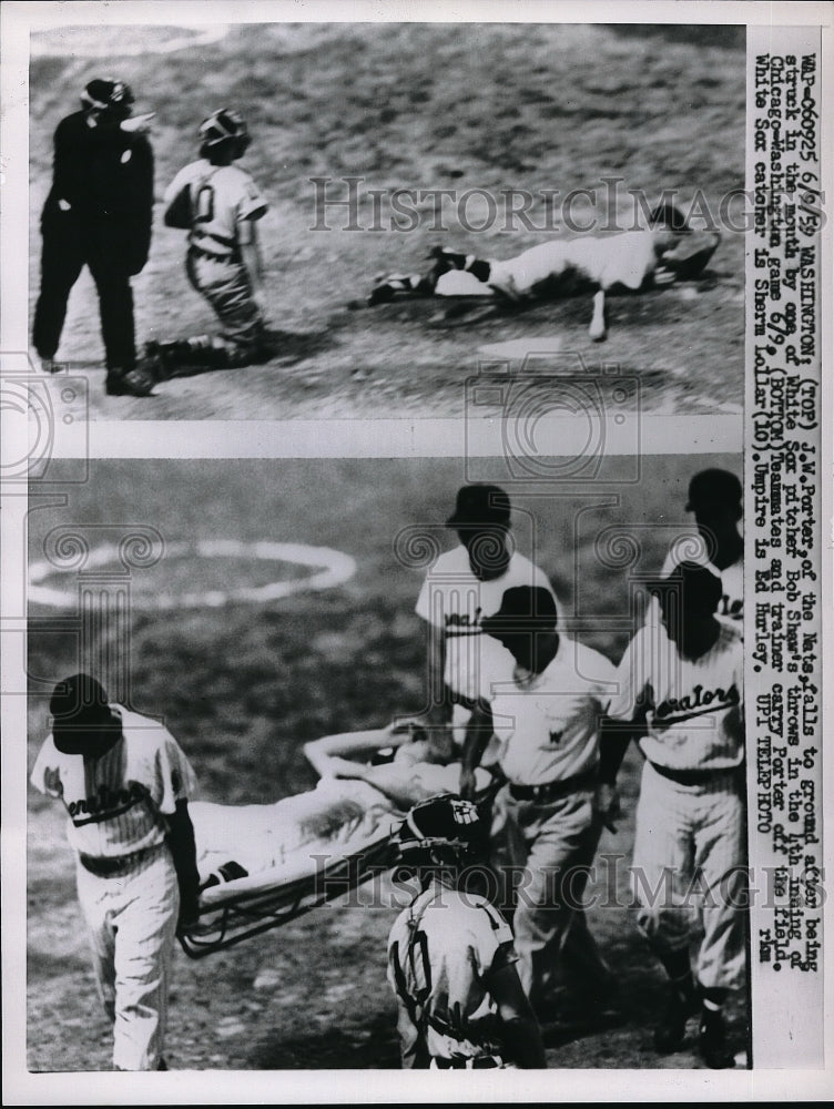 1959 J W Porter of the Nats w/ White Sox pitcher Bob Shaw - Historic Images
