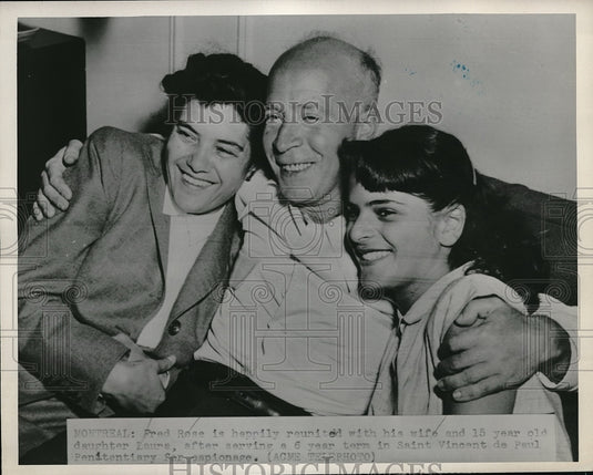 1951 Press Photo Fred Rose Reunited W/Wife & Daughter Rose After Serving Time - Historic Images