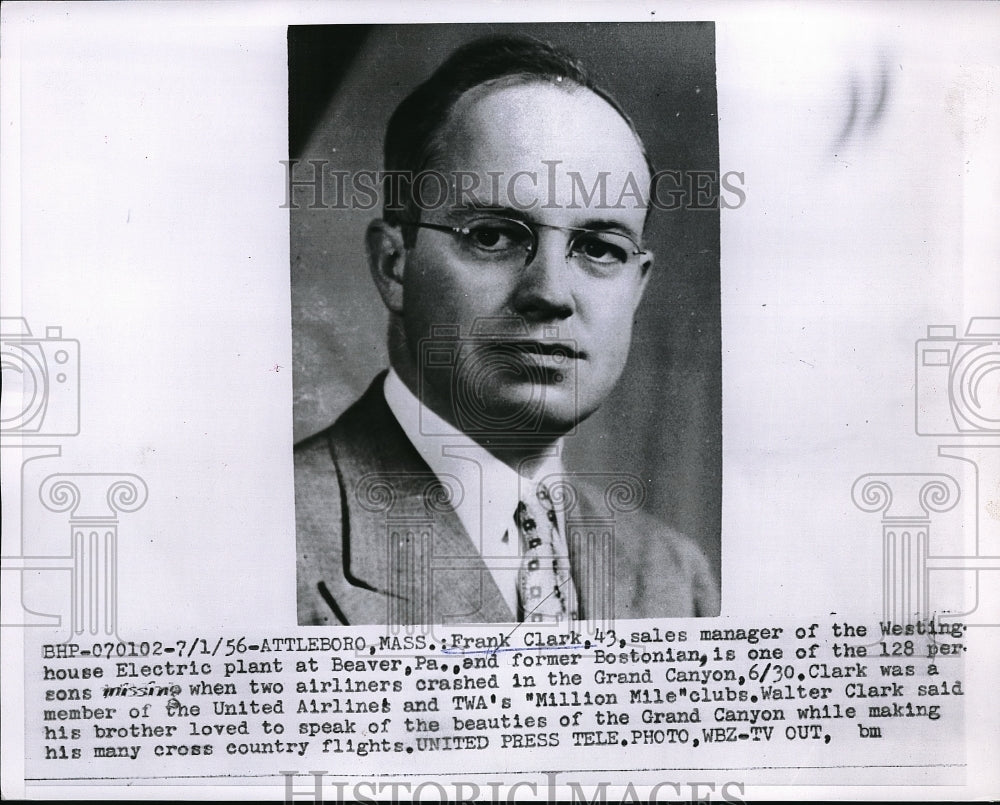 1956 Press Photo Frank Clark sales manager of Westinghouse Electric plant - Historic Images