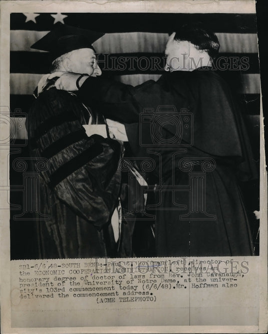 1948 Paul Hoffman Receives Honorary Degree From Rev. John Cavanaugh - Historic Images