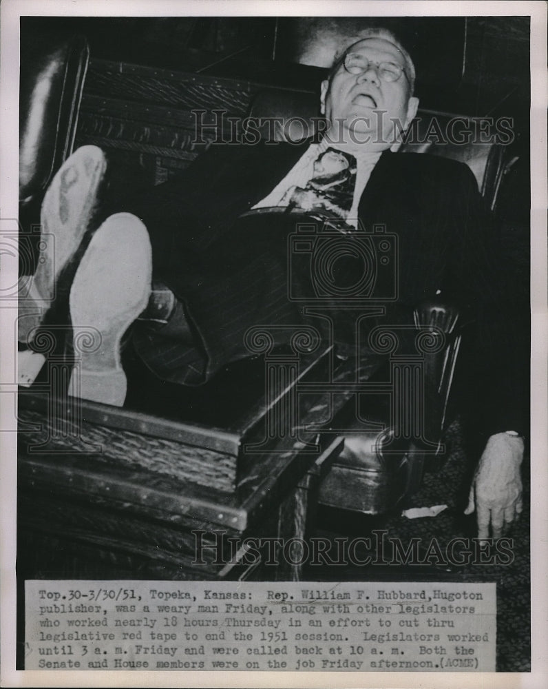 1951 Press Photo Rep. William Hubbard Weary After Working 18 Hours - Historic Images