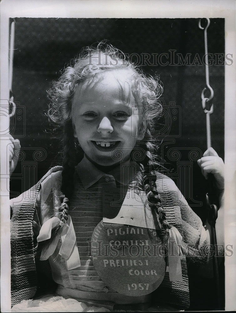 1957 Linda Sevcovic of New York Wins Prettiest Pigtails Contest - Historic Images