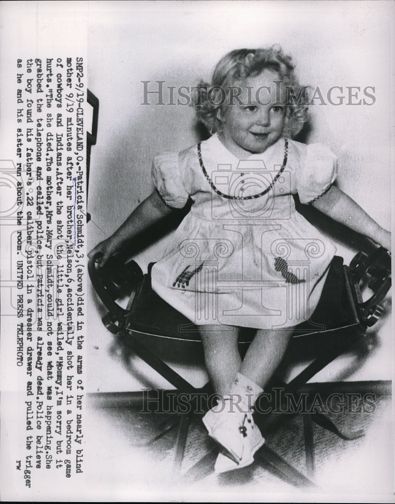 1953 Press Photo Patricia Schmidt, Three-Year-Old Accidentally Killed by Brother - Historic Images