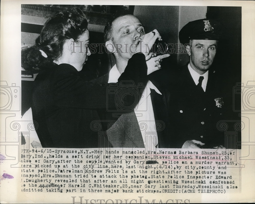 1948 Mrs Norma b Shuman, Mike Wzesinski in custody in NY for murder - Historic Images