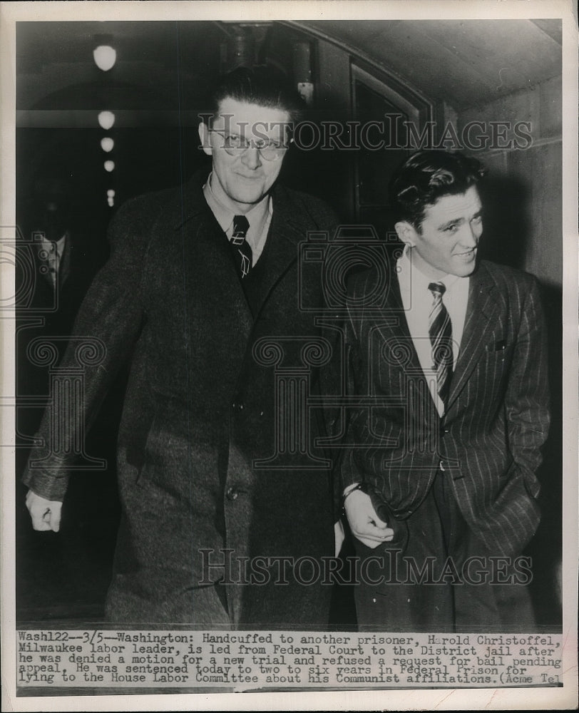 1948 Press Photo Harold Christoffel after his arrest - Historic Images