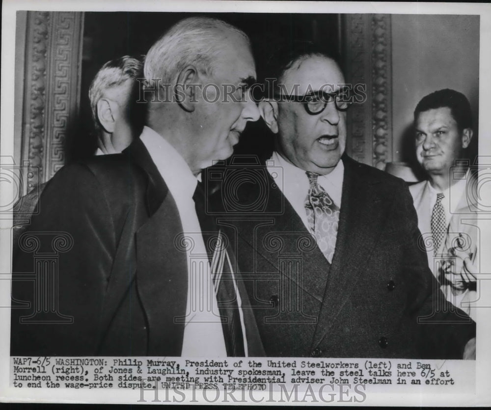 1952 Press Photo Philip Murray President of United Steelworkers &amp; Ben Morell-Historic Images