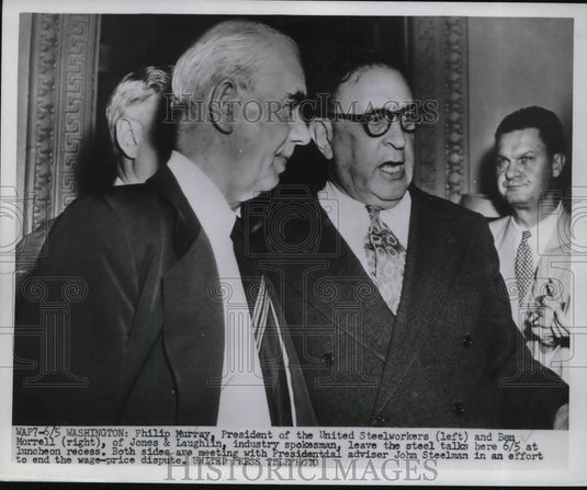 1952 Press Photo Philip Murray President of United Steelworkers & Ben Morell-Historic Images