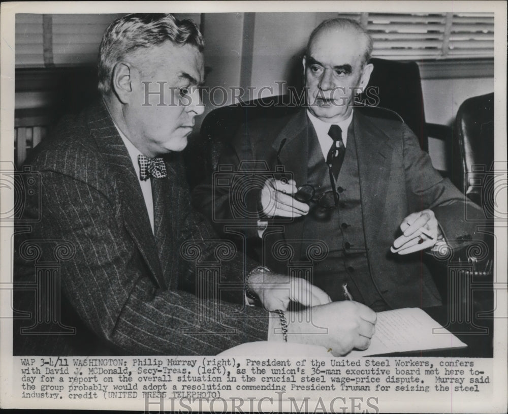 1952 Philip Murray President United Steel Workers, David J. McDonald - Historic Images