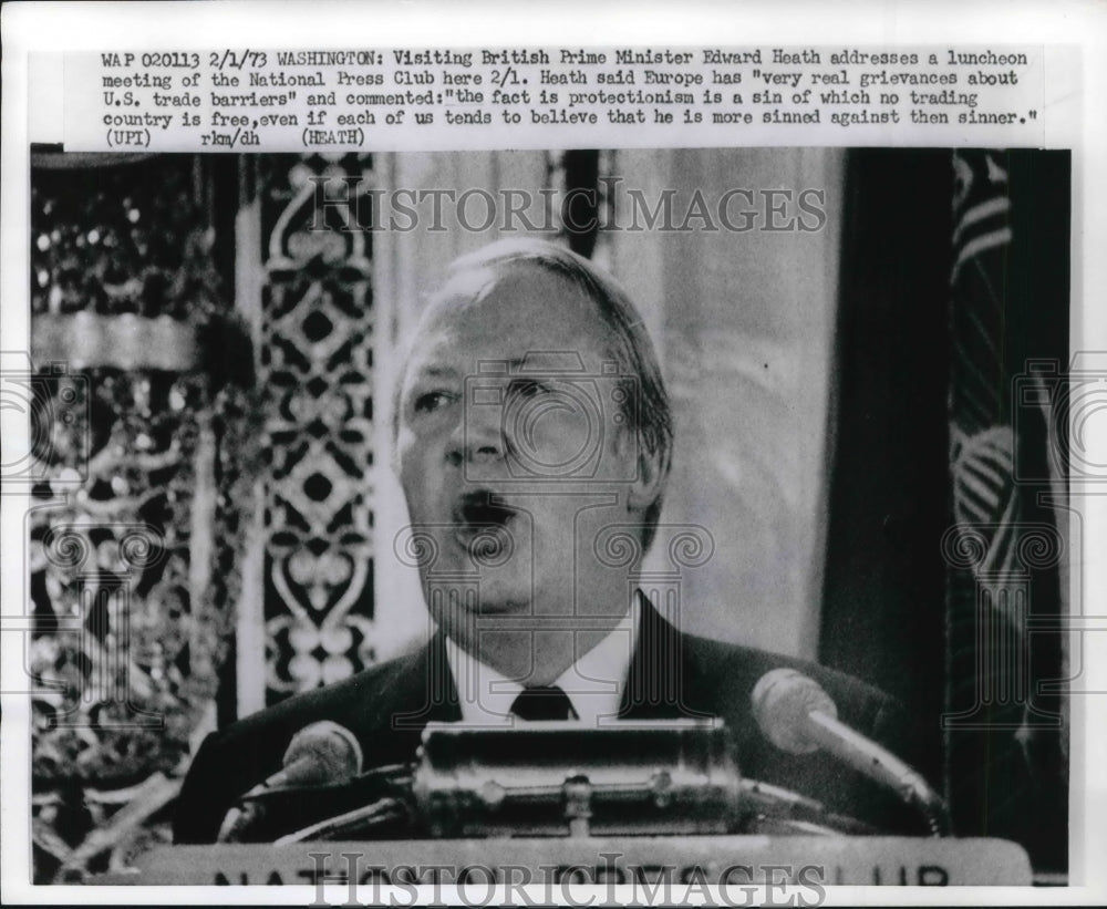 1973 Press Photo British Prime Minister Edward Heath Addresses National Press Cl - Historic Images