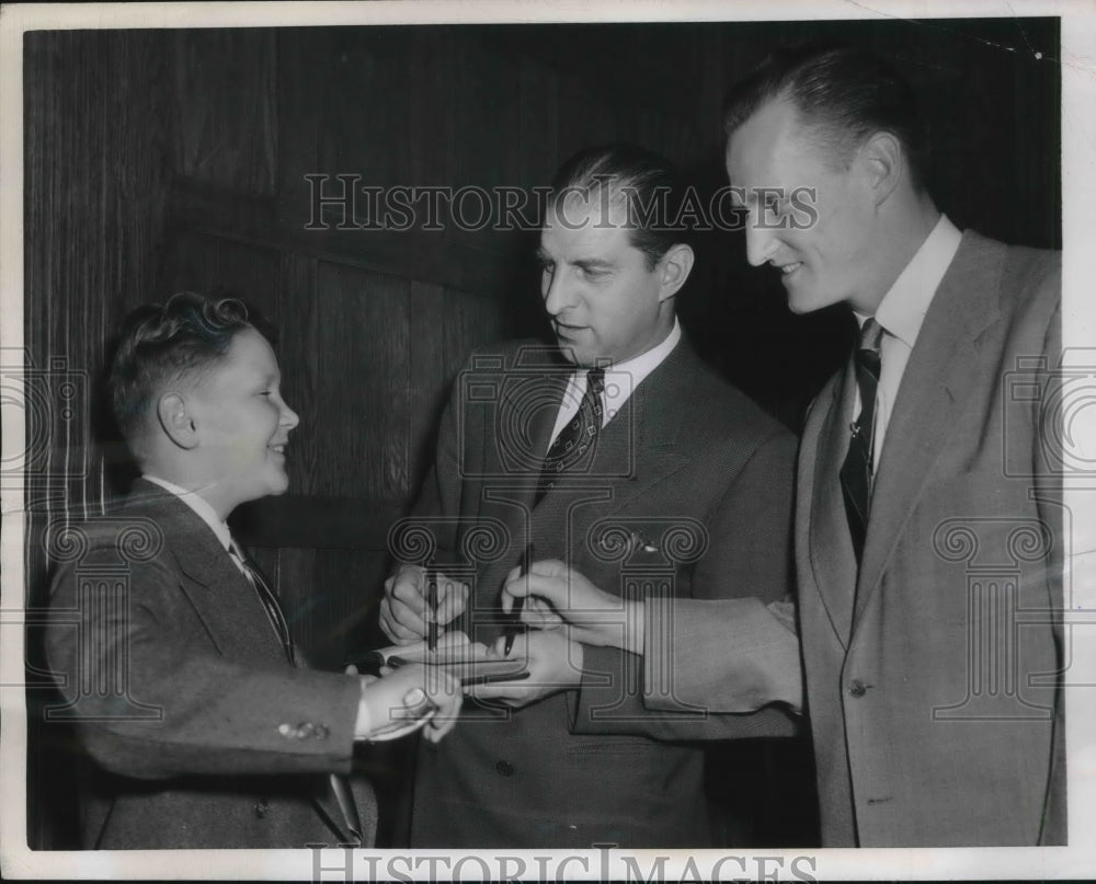 1951 Press Photo Tommy Heinrich, Hank Borowy, Larry McKenzie, March of Dimes - Historic Images