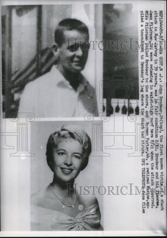 John Brodeur Victim of Shark attack and fiance Jean Piloramo-Historic Images