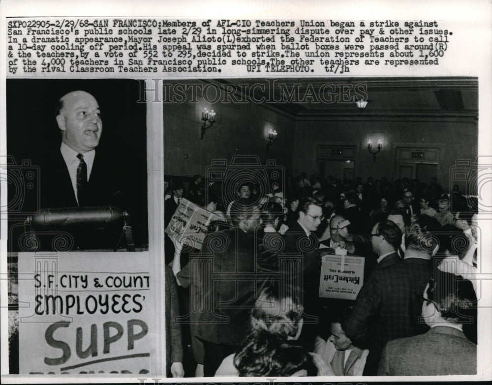 1968 Press Photo AFL-CIO Teachers Union Strike, Mayor Joseph Alioto Makes Appeal-Historic Images