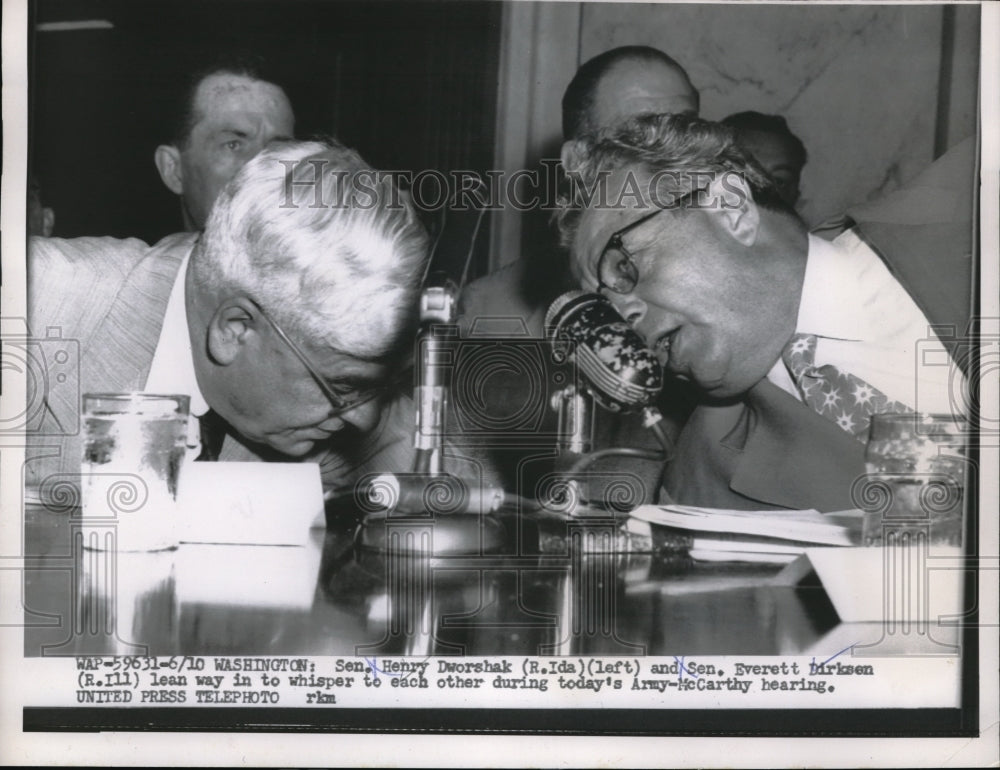 1954 Press Photo Senators Henry Dworshak & Everett Dirksen at McCarthy hearing - Historic Images