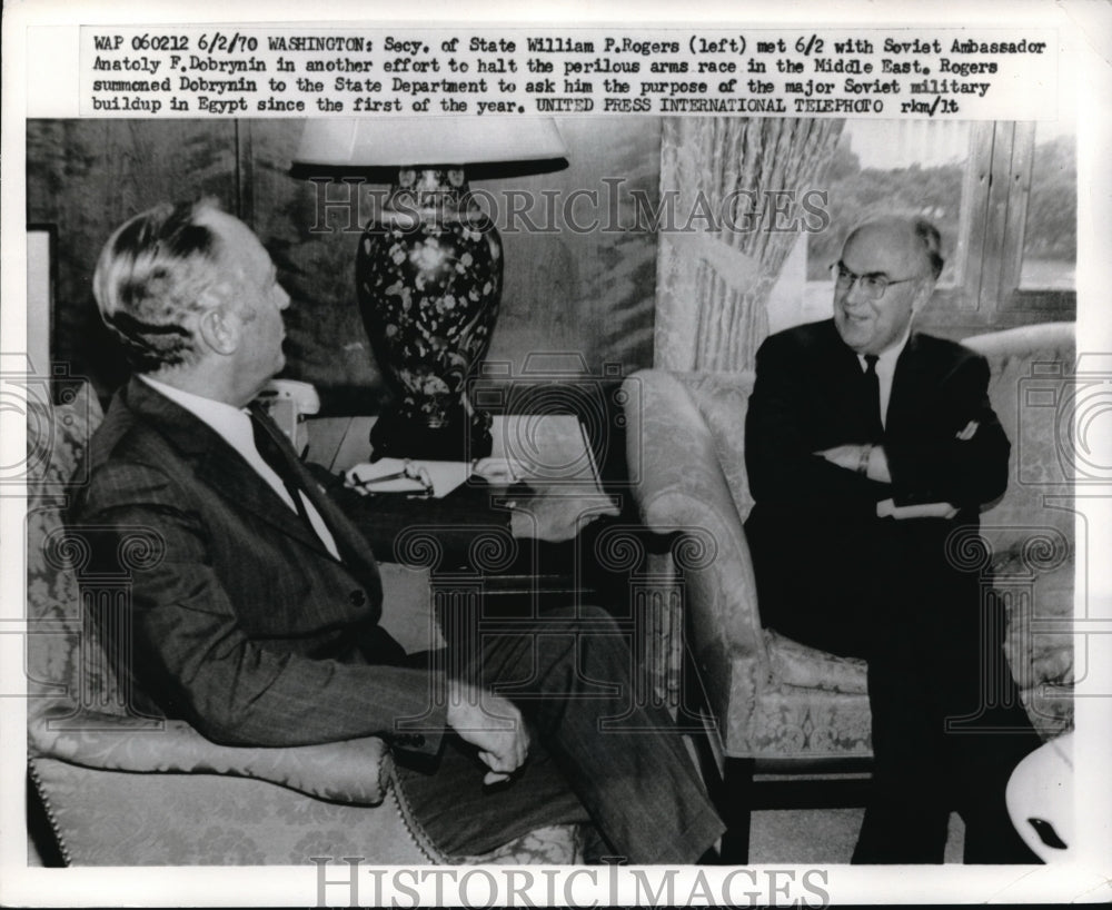 1970 Press Photo Sec. of State William P. Rogers Talks With Anatoly F. Dobrynin - Historic Images