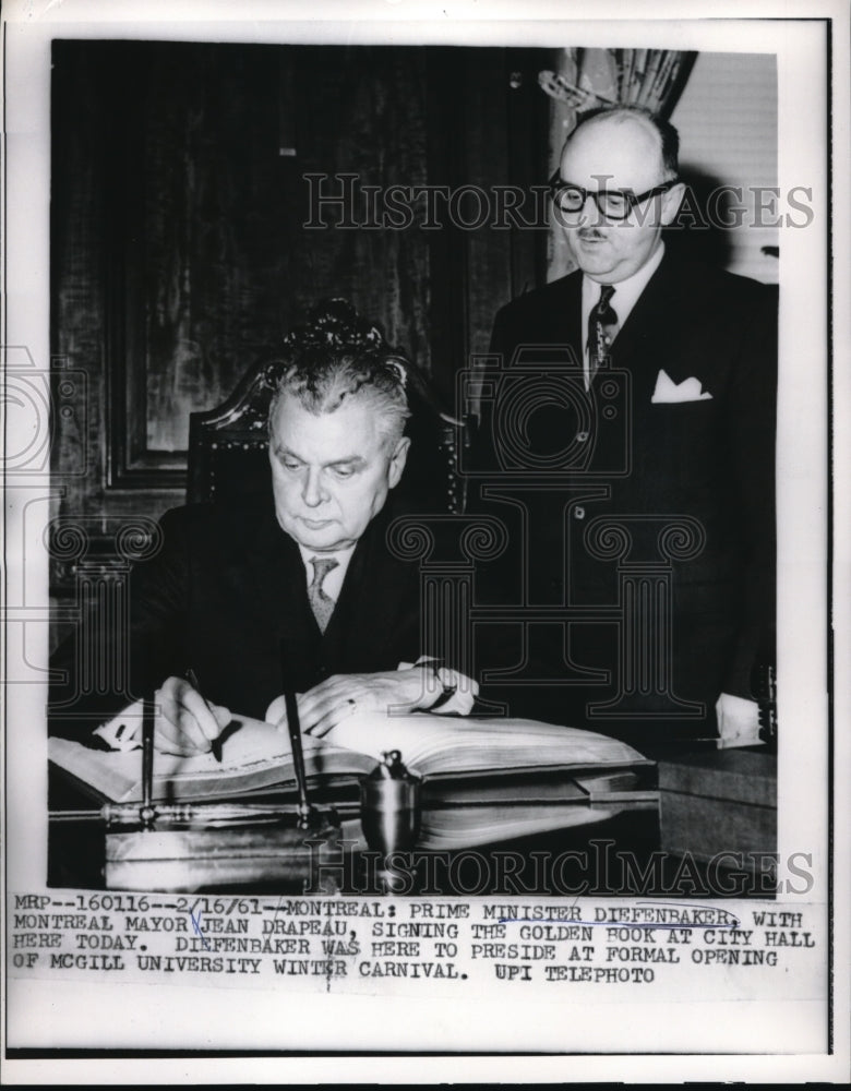 1961 Canadian Prime Minister Diefenbaker w/ Montreal Jean Drapeau-Historic Images