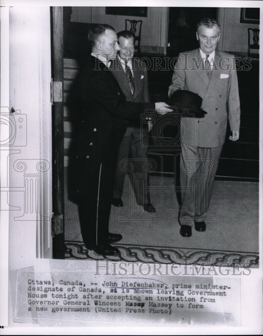 1957 Press Photo Canadian Prime Minister-designate John Diefenbaker leaving-Historic Images
