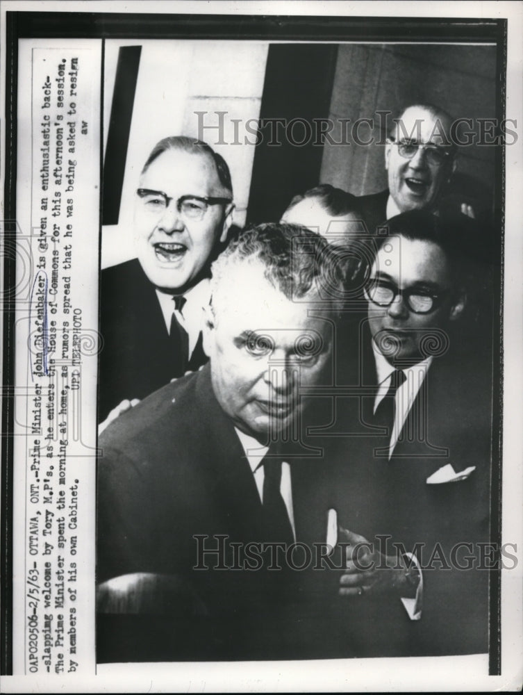 1963 Canadian Prime Minister Diefenbaker welcomed by Tory&#39;s MP&#39;s - Historic Images