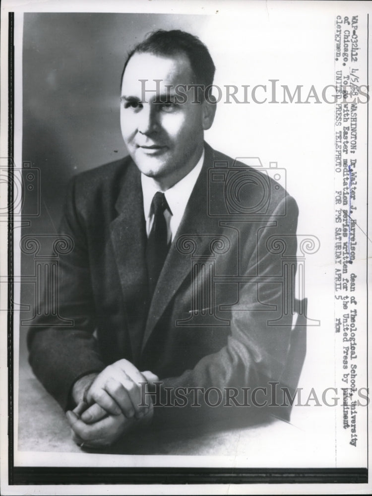 1958 Press Photo Dr. Walter J. Harrelson, Dean Theological School Univ. Chicago-Historic Images