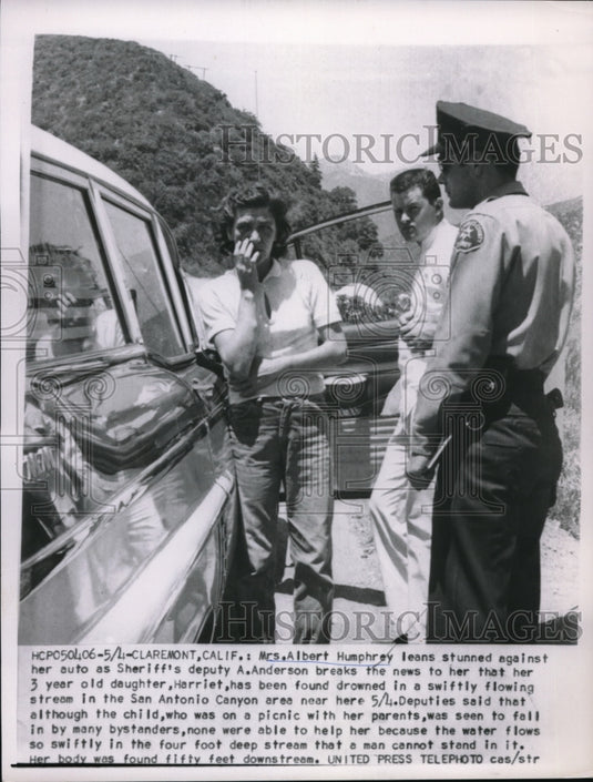 1958 Press Photo Mrs. Albert Humphrey, Sheriff Dep. A. Anderson, Daughter Drown - Historic Images