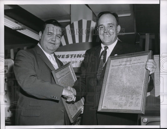 1956 Press Photo Michael Howlett & Senator Elbert Smith Holding Declaration-Historic Images