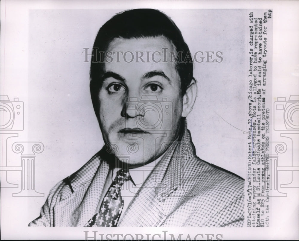 1954 Press Photo Robert Motz charged w/ obtaining money under false pretenses - Historic Images