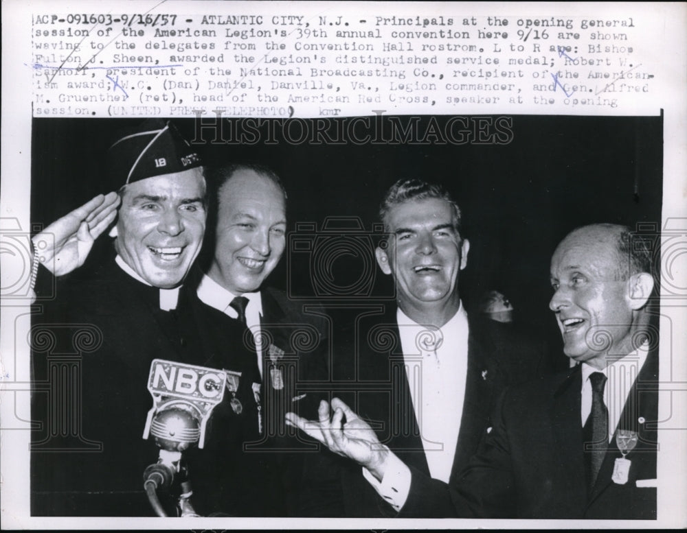 1957 Press Photo Bishops Fulton Sheen, awarded the Legion&#39;s distinguished-Historic Images