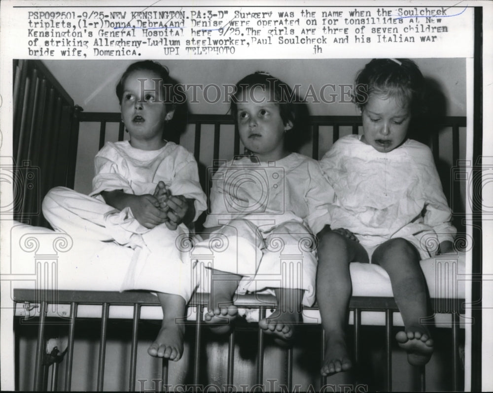 1959 Press Photo Soulcheck Triplets were operated for tonsillitis. - Historic Images