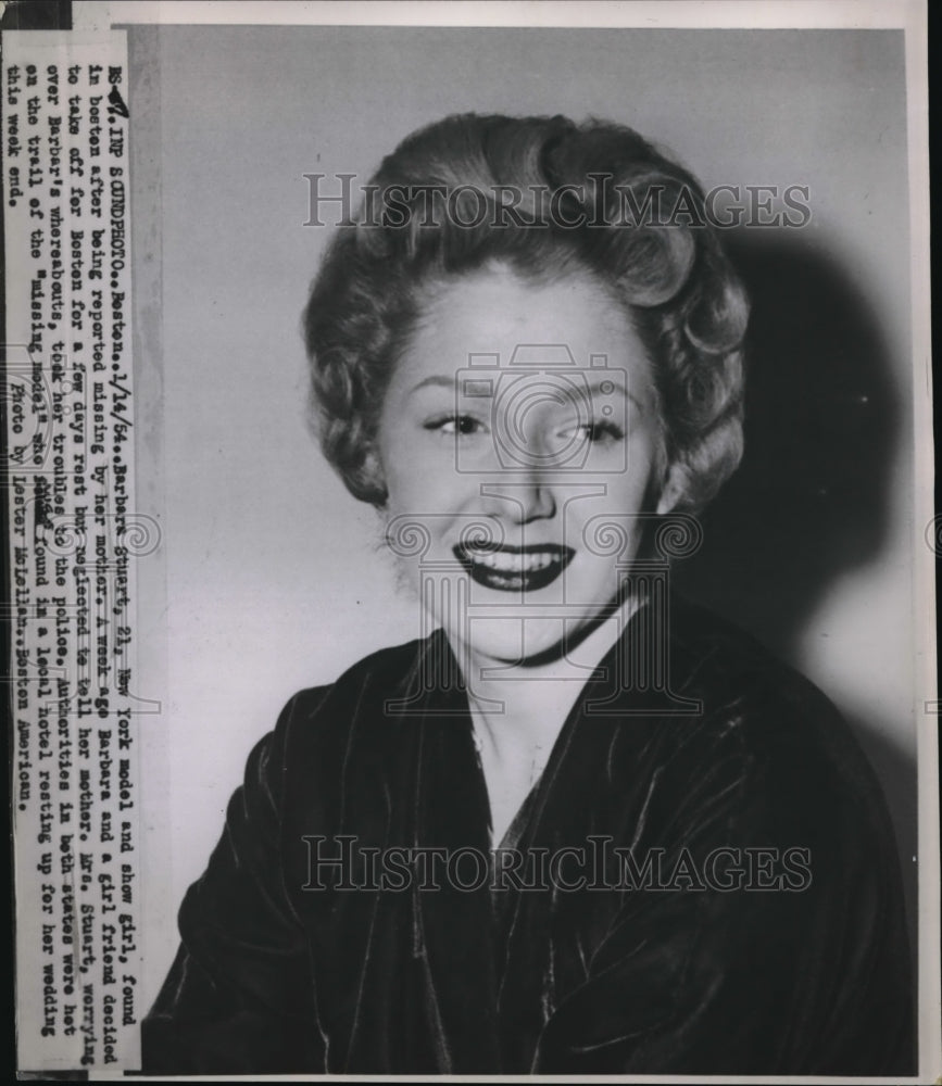 1954 Press Photo Boston, Mass. Barbara Stuart, NY model &amp; show girl - Historic Images