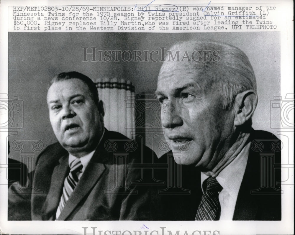 1969 Press Photo Bill Rigney, Calvin Griffith - Historic Images