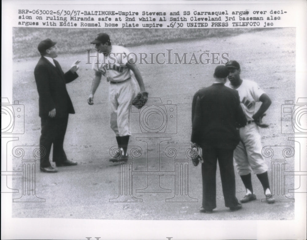 1957 S.S. Carrasquel, Al Smith, Indians,Umpire Stevens, E. Rommel - Historic Images