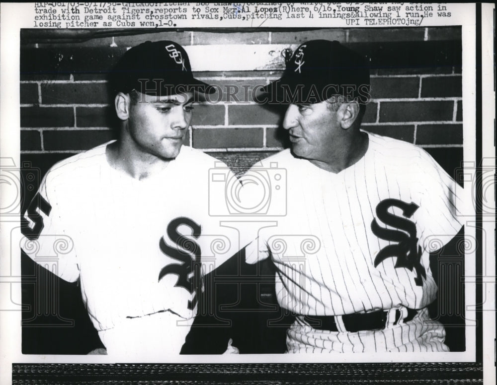 1958 Press Photo Al Lopez Chicago White Sox Manager Young Shaw New Pitcher MLB-Historic Images