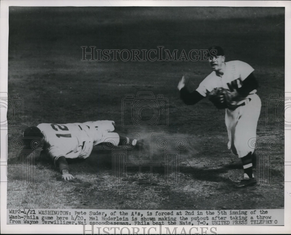 1954 Press Photo Peter Suder of Philadelphia Out, Senator's Mel Hoderlein-Historic Images