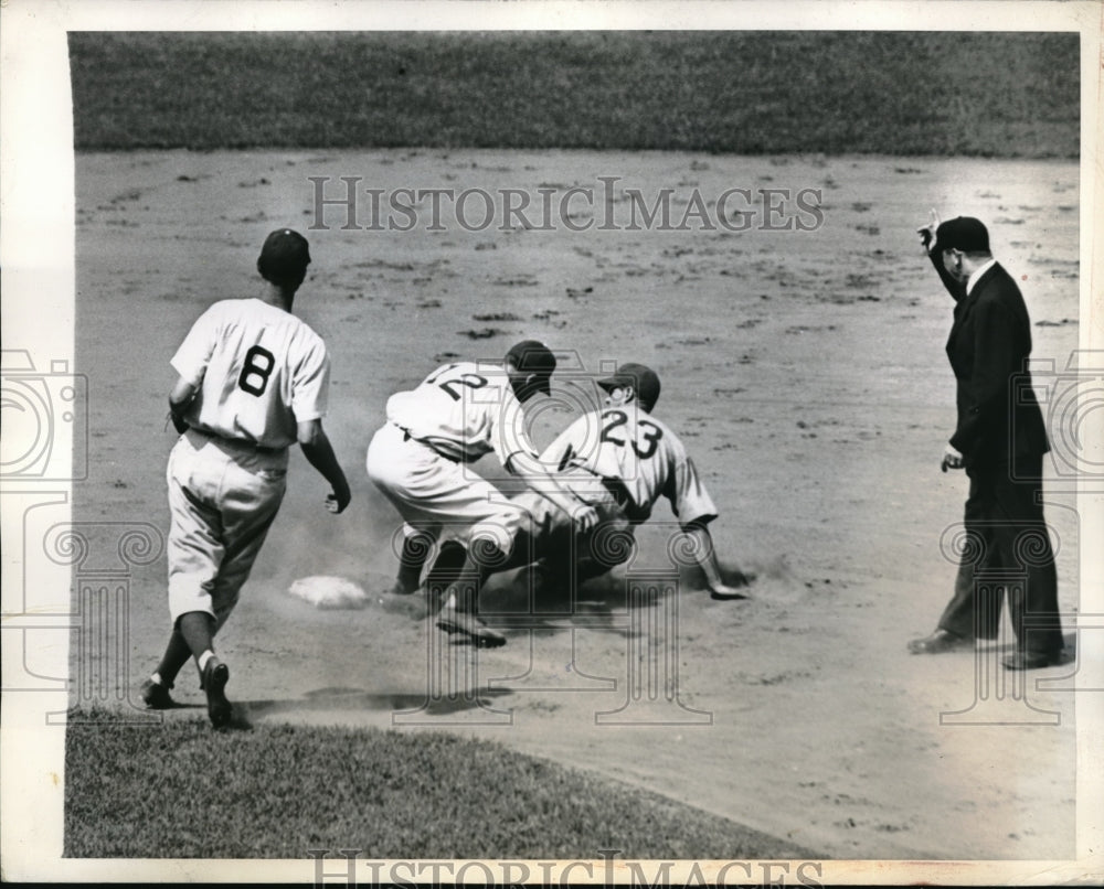 1944 Cubs Roy Hughes vs Dodgers Ed Stanky, Howard Schultz - Historic Images