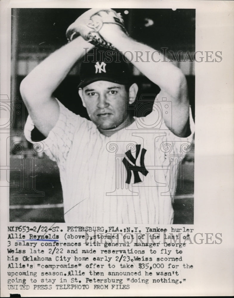 1952 Allie Reynolds warming up for a game for Spring Training. - Historic Images