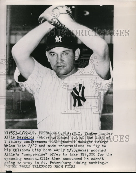 1952 Allie Reynolds warming up for a game for Spring Training. - Historic Images