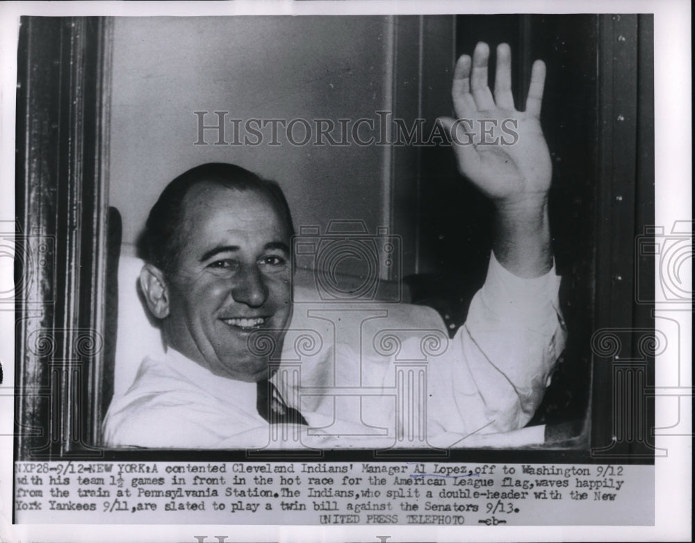 1955 Press Photo Cleveland Indians Manager Al Lopez, American League Playoffs - Historic Images