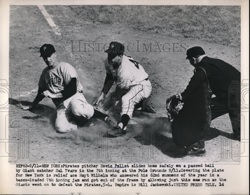 1952 Press Photo Pirates Pitcher Howie Pollet & Giants Catcher Sal Yvaare-Historic Images