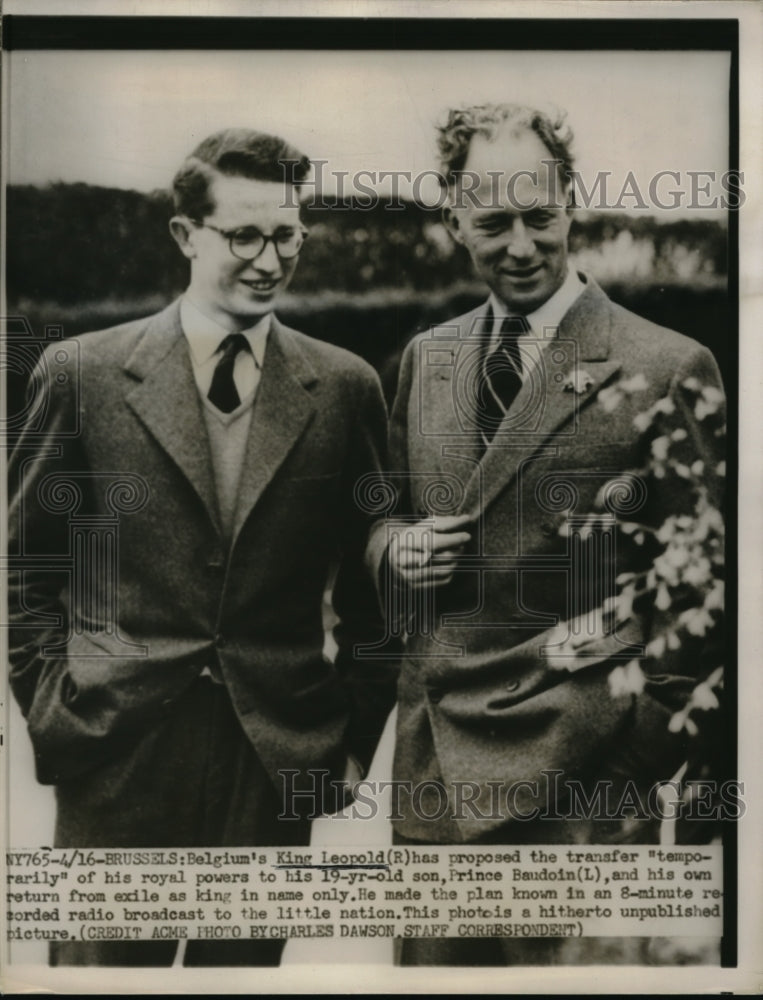 1950 King Leopold of Belgium to transfer powers to Prince Baudoin - Historic Images