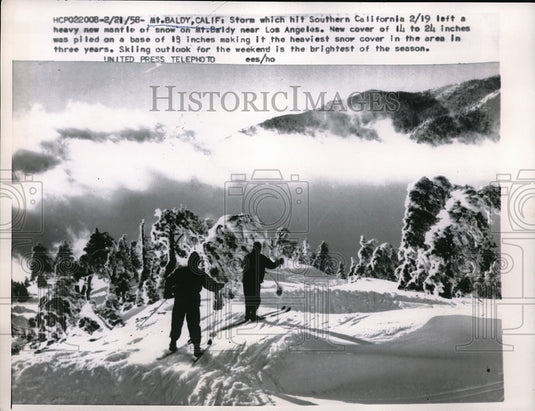 1958 Press Photo Mantle of snow on Mt.Baldy near Los Angeles California - Historic Images