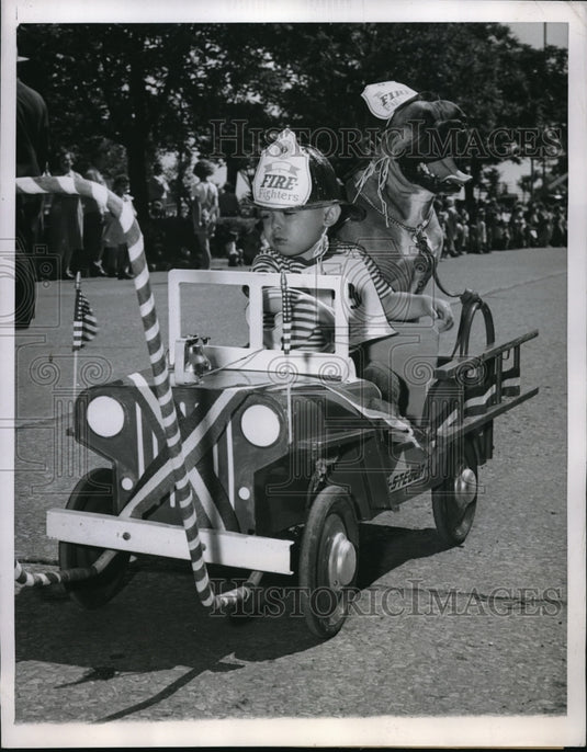 1950 La Grange, Ill. Johnny Unsbee & dog in pet parade-Historic Images