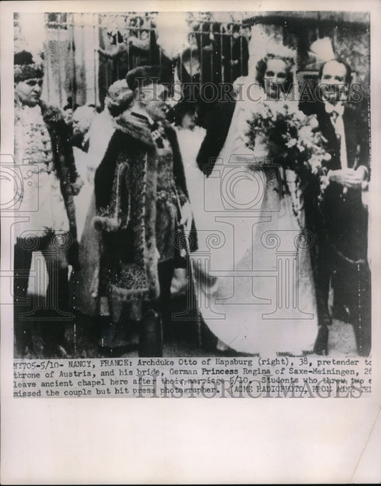 1951 Press Photo Archduke Otto of Hapsburg & bride German Princess Regina-Historic Images