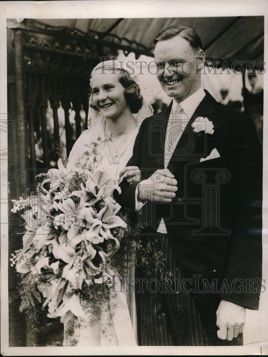 1938 Press Photo Wedding of JE Gordon Thomson & Louise Carnegie Miller - Historic Images