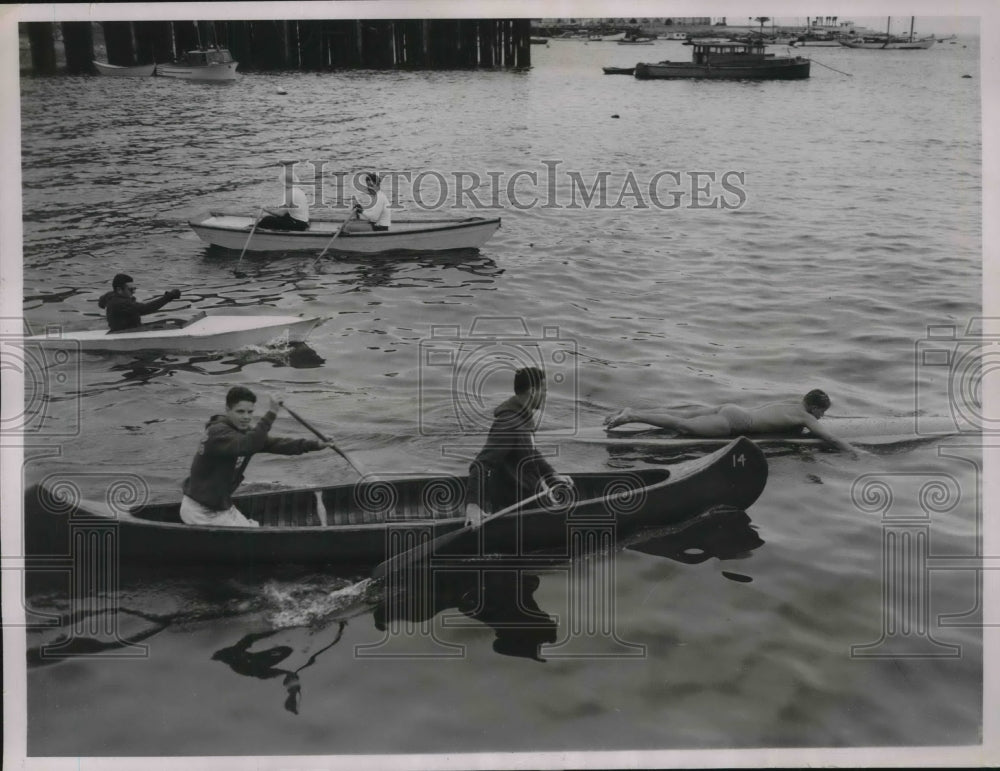 1936 Charles Zeller, Wes Hamond, Gene Edwards canoing  - Historic Images