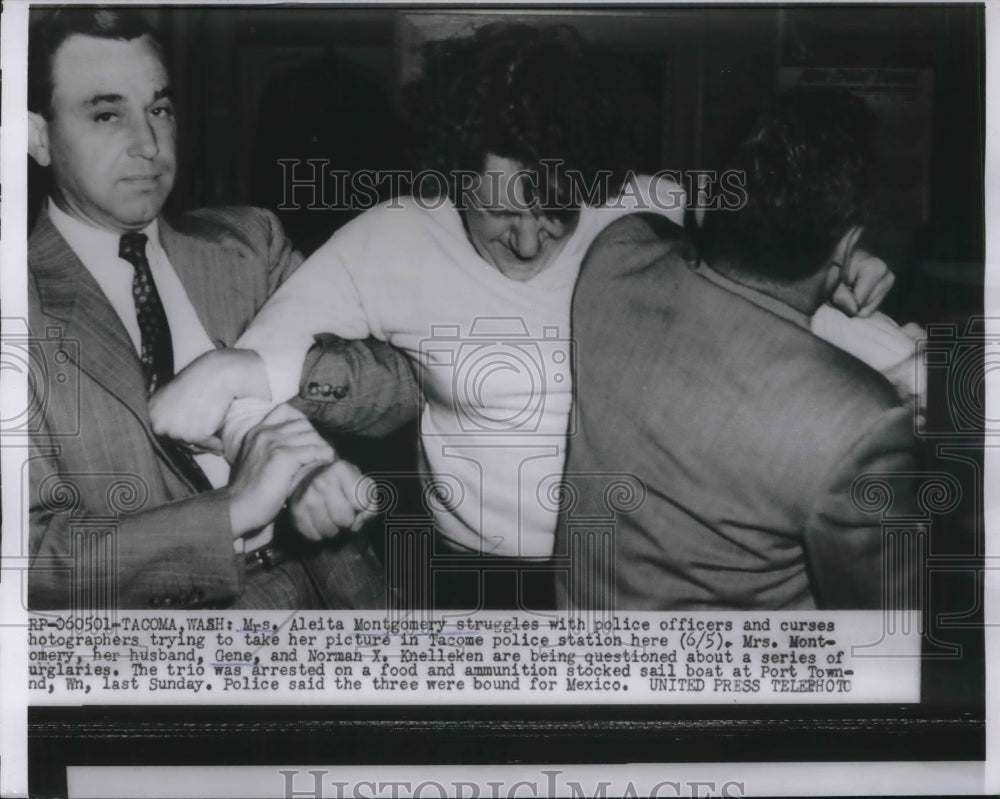 1956 Press Photo Mrs Aleita Montgomery &amp; police arrest for Tacoma WA burglary - Historic Images