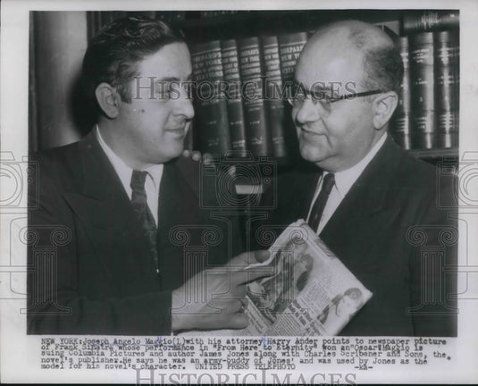 1954 Press Photo Joseph Angelo Maggio & attorney Harry Ander suing Columbia-Historic Images