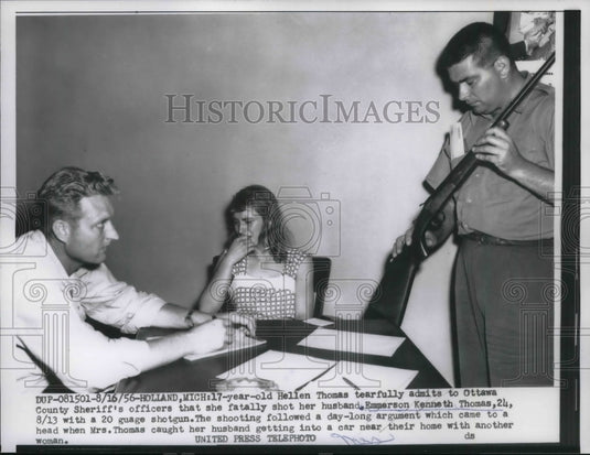 1956 Press Photo Hellen Thomas, Ottawa Co Sheriff says she shot her husband - Historic Images